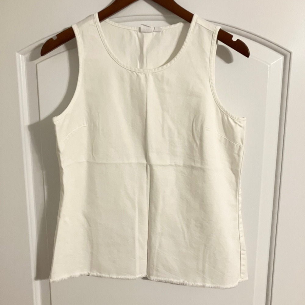 Gap Frayed‎ Hem Tank Top White  Cotton-Blend Twill Women's Sz S